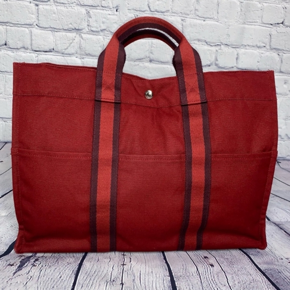 Hermes Handbags - 🌹 Hermès Red Fourre Tout MM Canvas Tote Bag NEW!